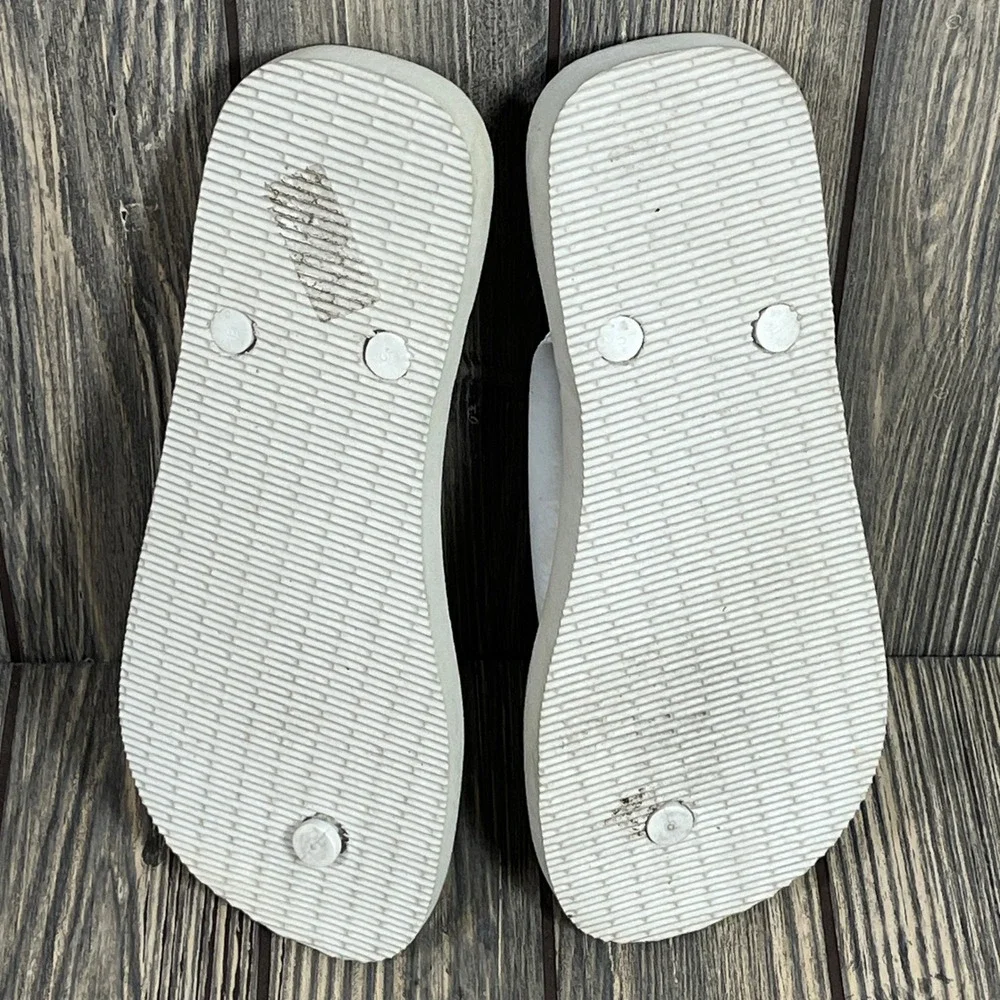 Havaianas‎ Flip Flops Mens Size 8 White Striped Geometric Rubber Beach Sandals